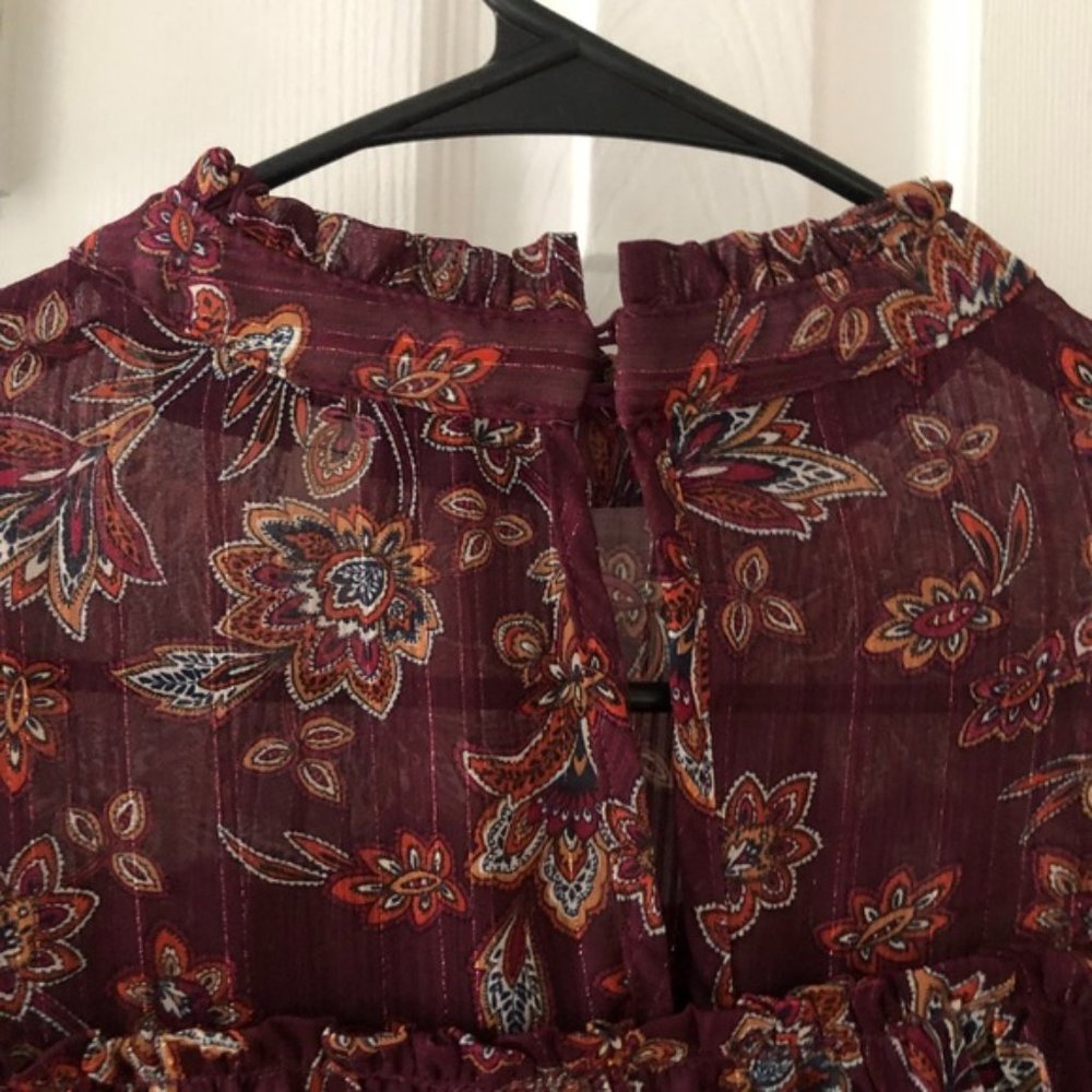 Blue Rain Floral heer Balloon Sleeve Boho Blouse - Picture 2 of 4